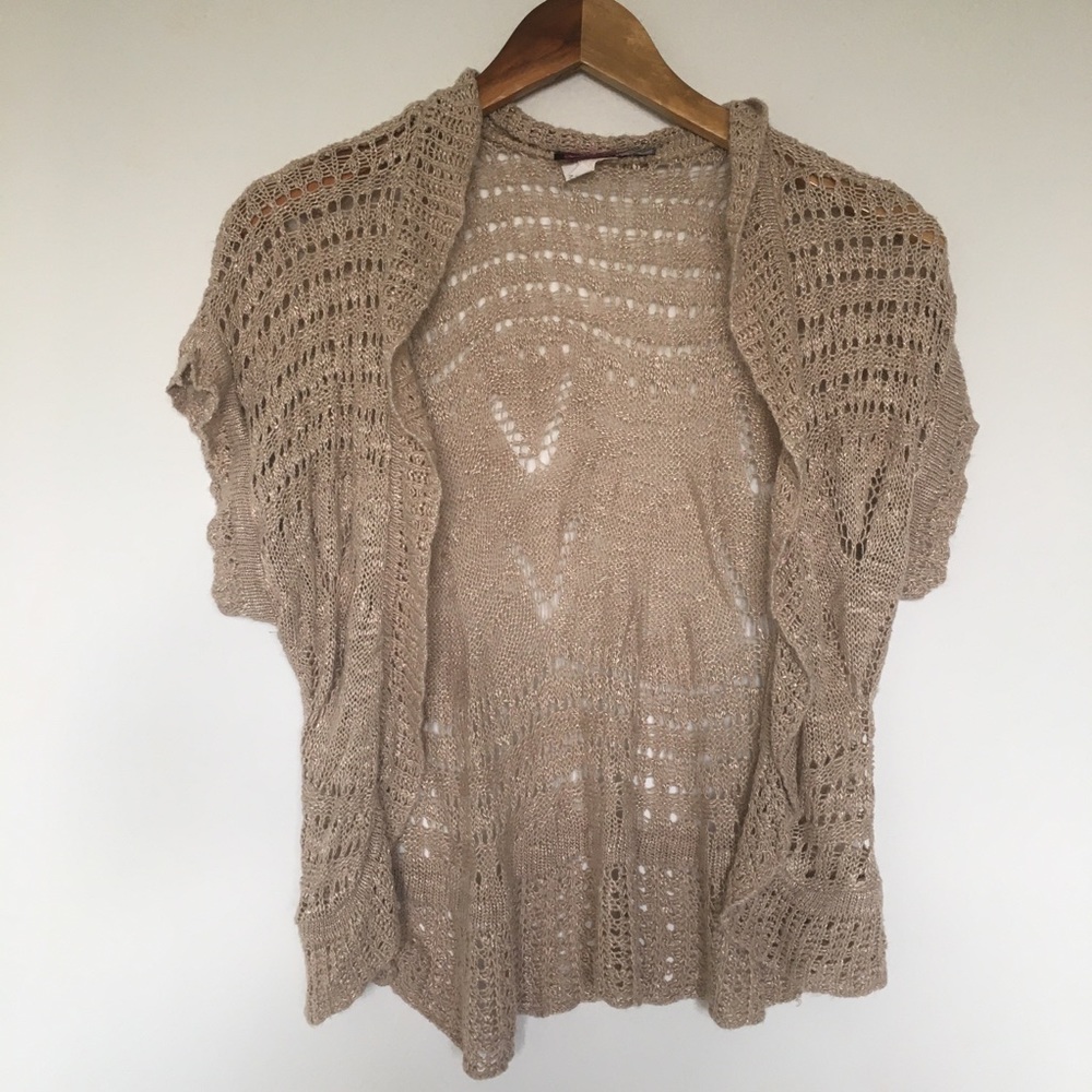 3/$20 Say What Brown Crochet Short Sleeve Cardigan